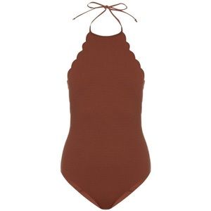 Marysia Swim Scalloped Halter Maillot One Piece Swimsuit